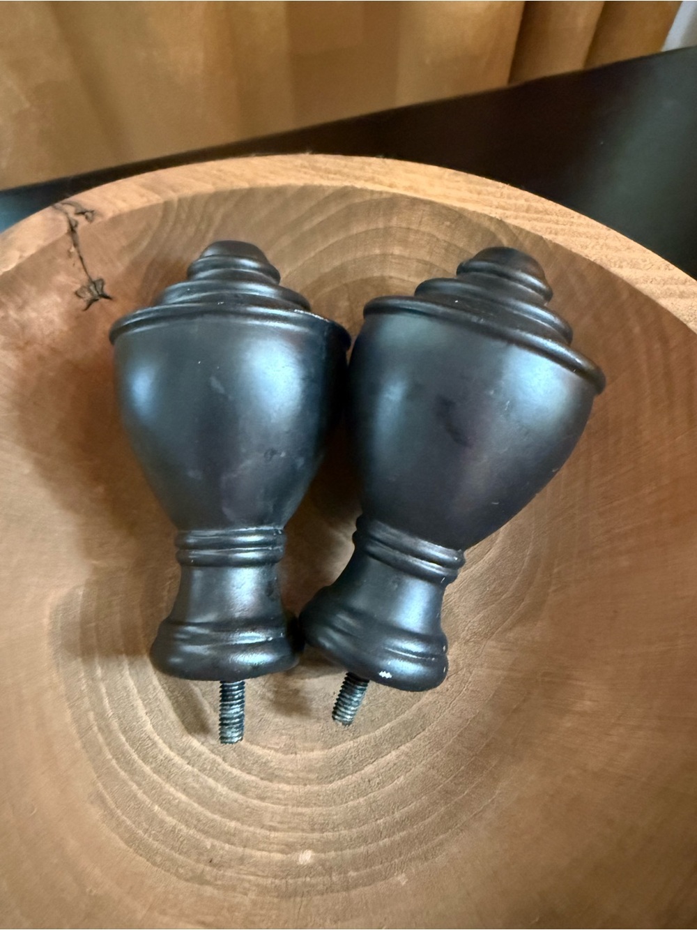 Decorative Wall Finials - Matte Black - Set of 2 Black Curtain Rod Finials